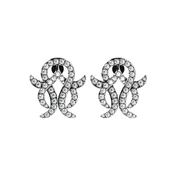 "Silver pin zircon tulip earrings"