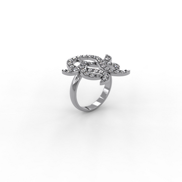 "Silver tulip zircon flower ring"
