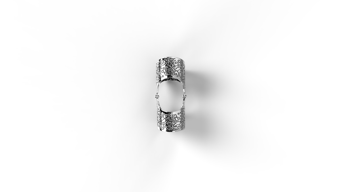 "Silver full finger ornament ring"
