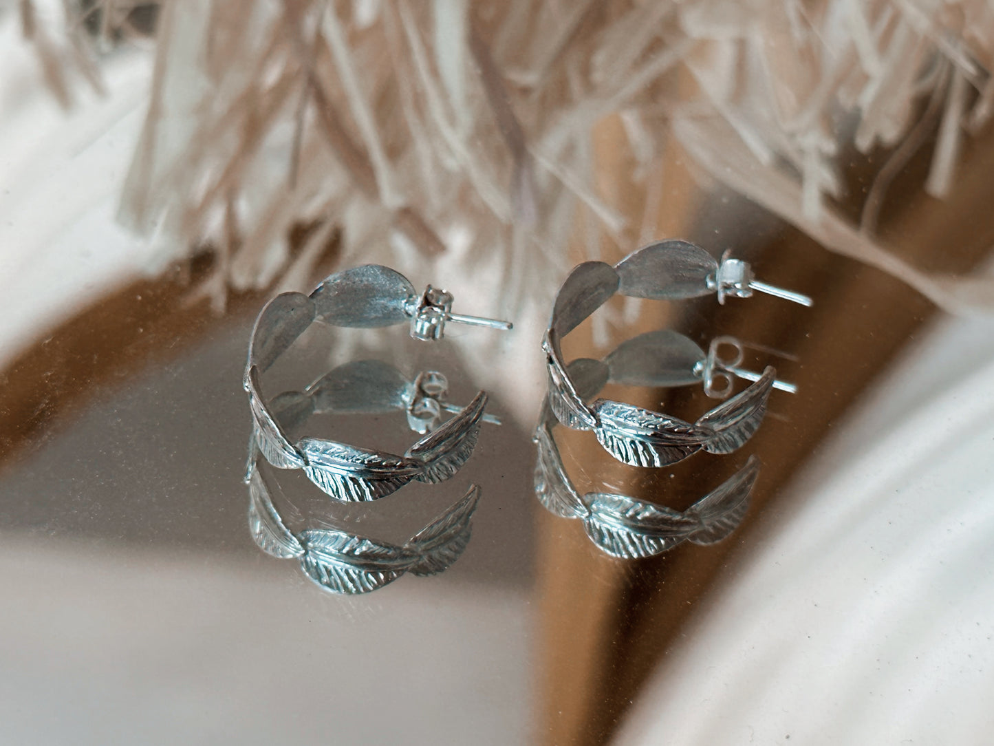 Sterling silver hoop earrings "Leaves"