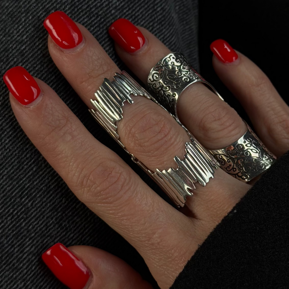 "SIlver full finger armenian ring"