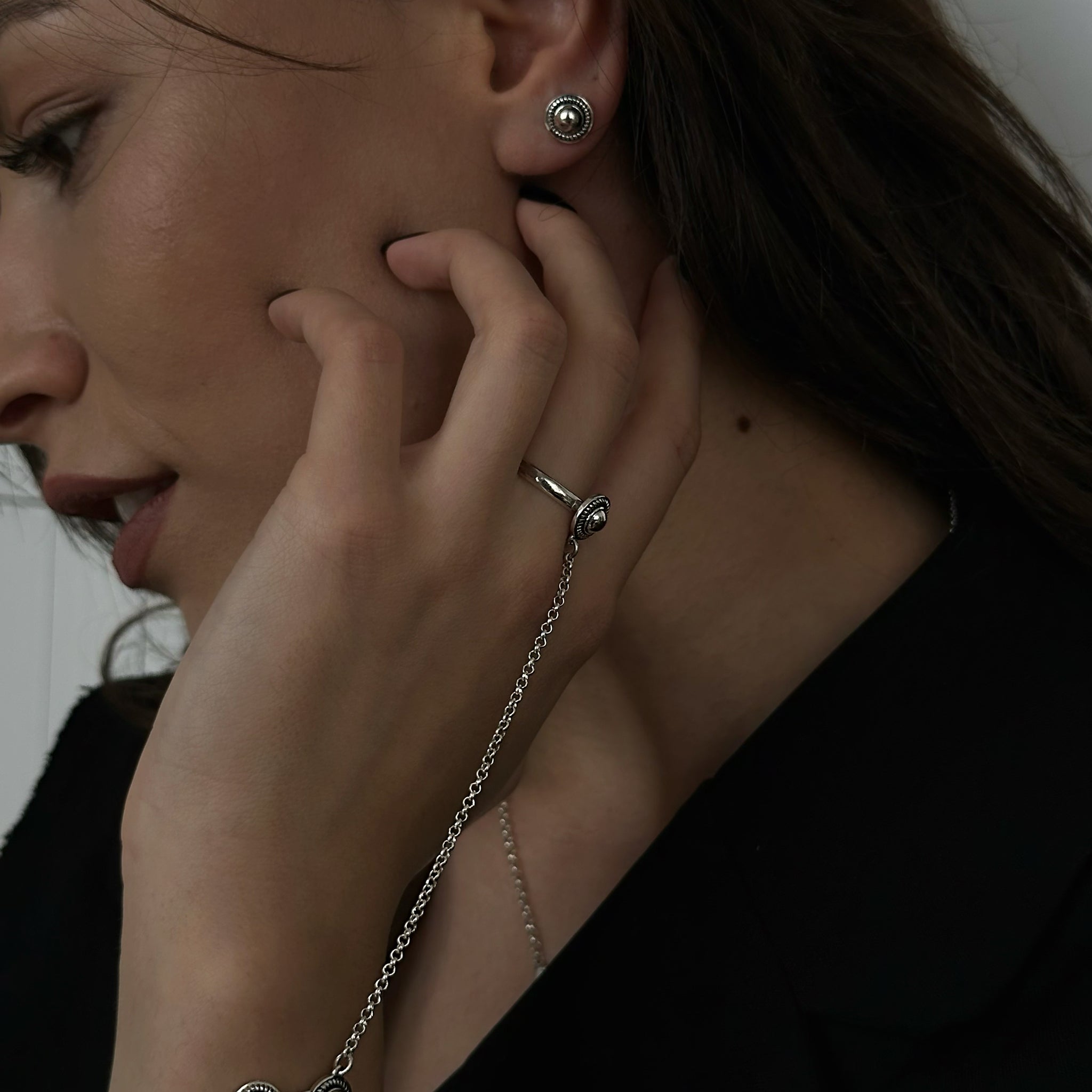 "Silver hand chain slave bracelet"