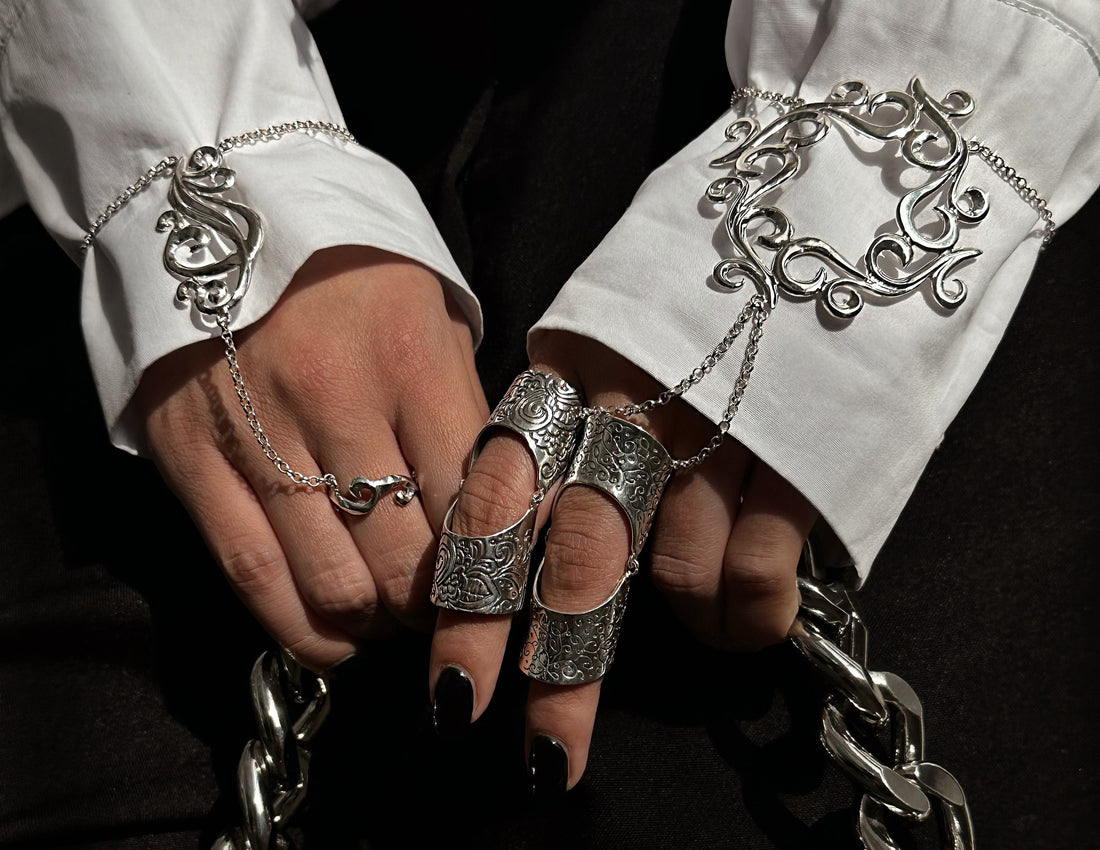 "Silver hand chain slave bracelet"