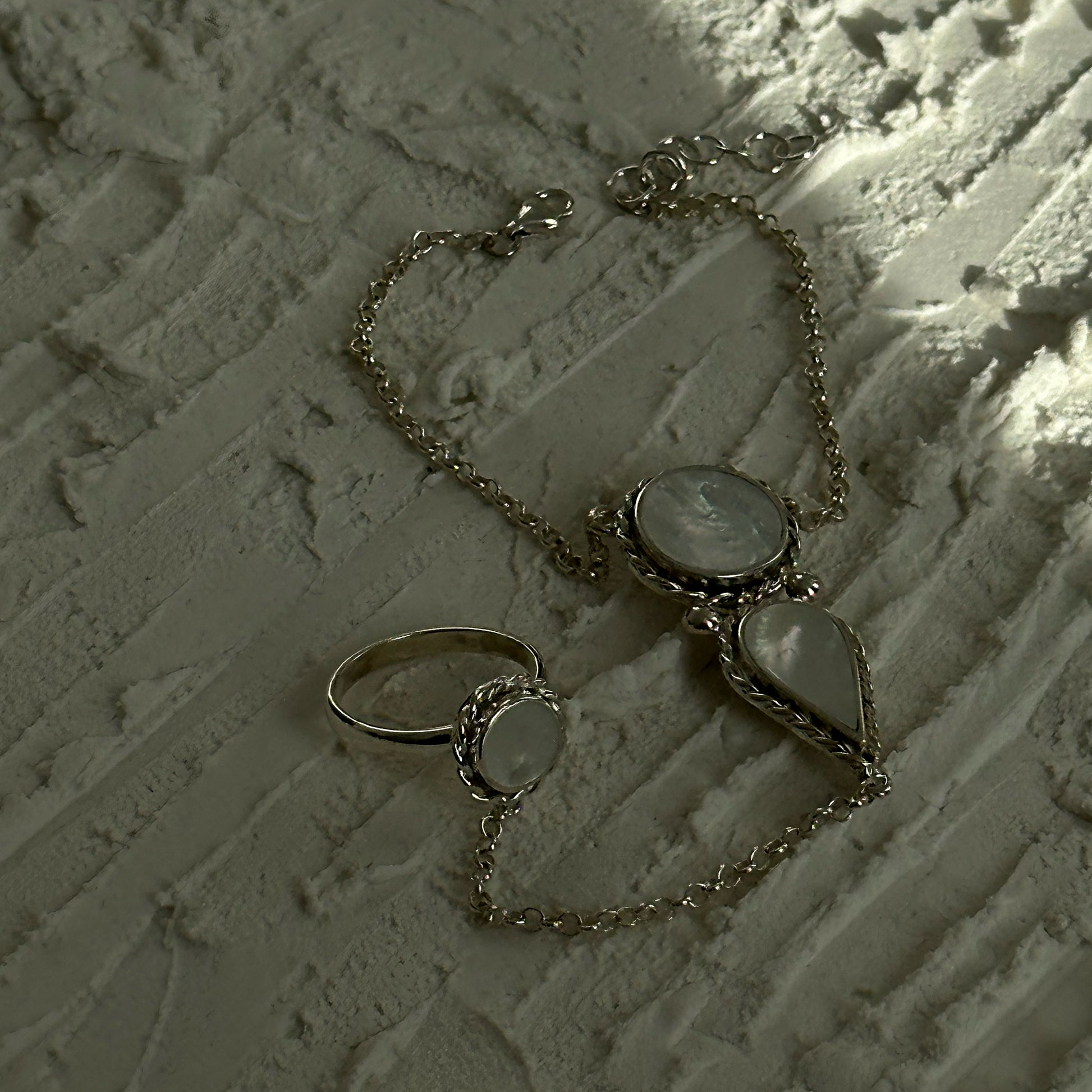 "Silver hand chain slave bracelet"