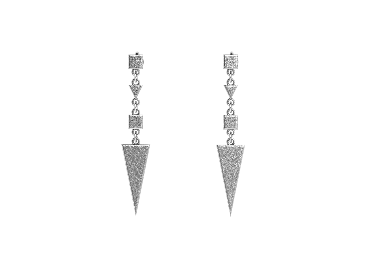 "Silver geometry chandelier long earrings"