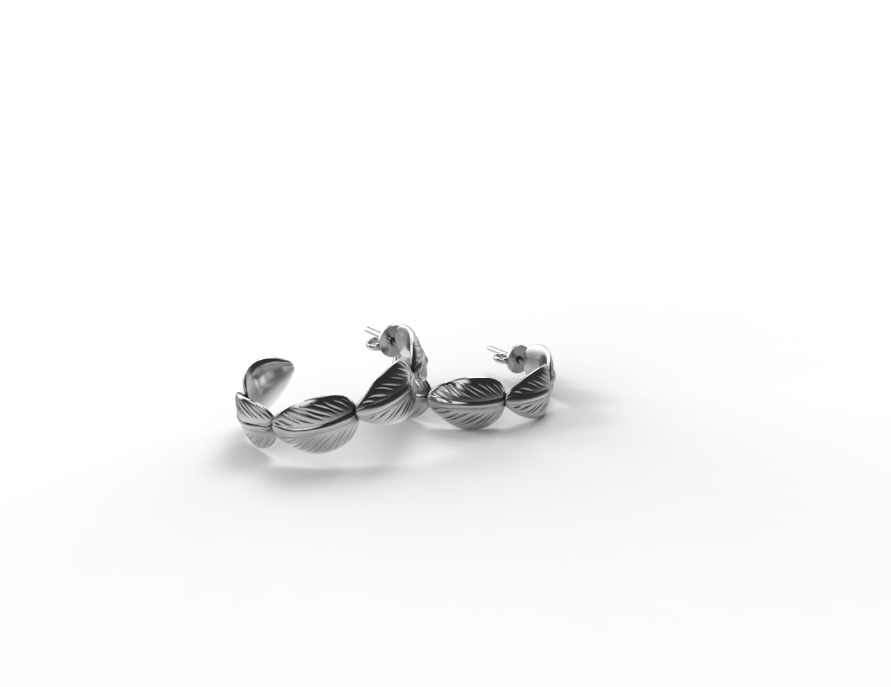 Серебряные серьги-кольца "Листья"