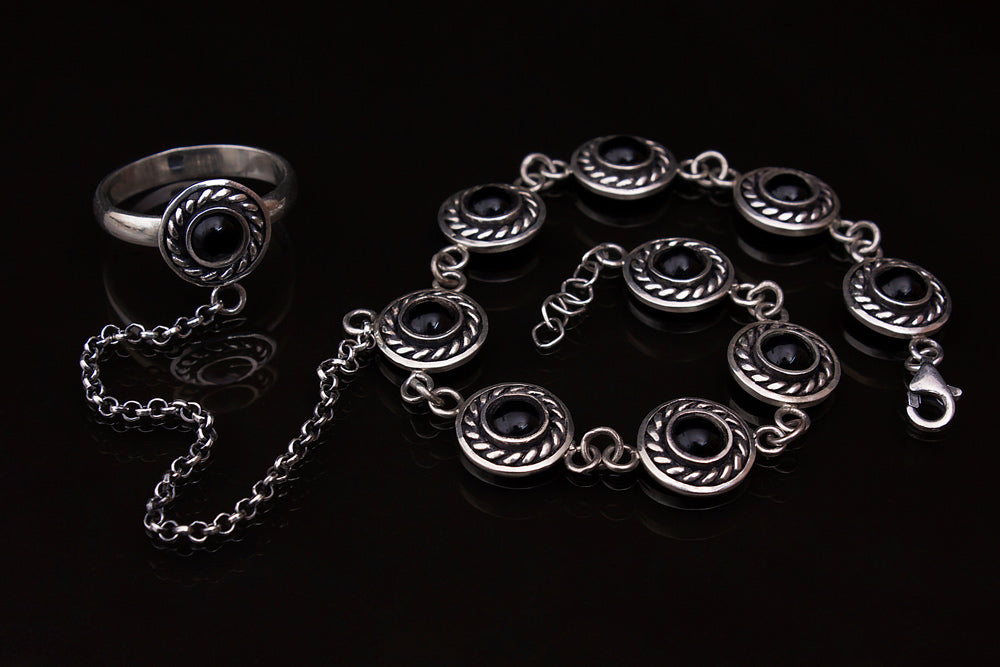 "Silver hand chain slave bracelet"