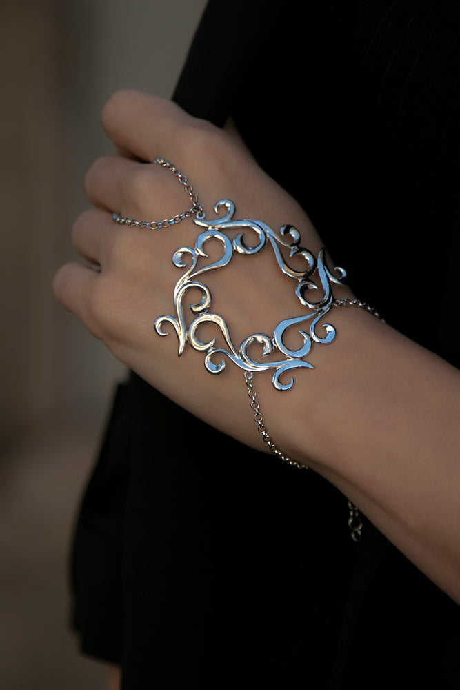14k Solid Gold Diamond Bezel-Set Hand Chain | Slave Bracelet | Finger  Bracelet | Gypsy Bracelet | Dainty Bezel Set Emerald | Hand Chain Ring
