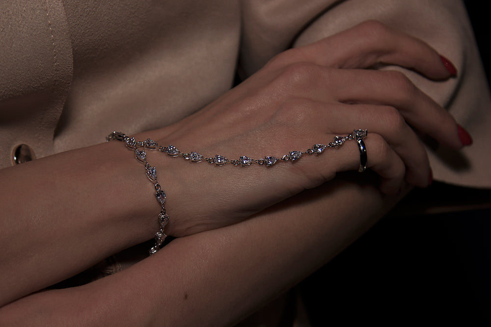 "Silver hand chain slave bracelet"